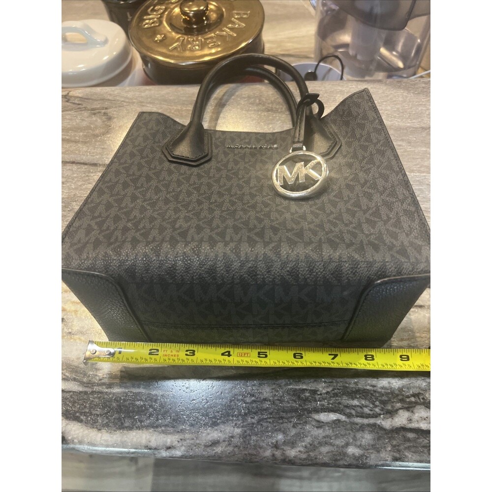 Michael Kors Mercer Medium Logo Zip Tote Black Signature MK Satchel Purse - Picture 9 of 10